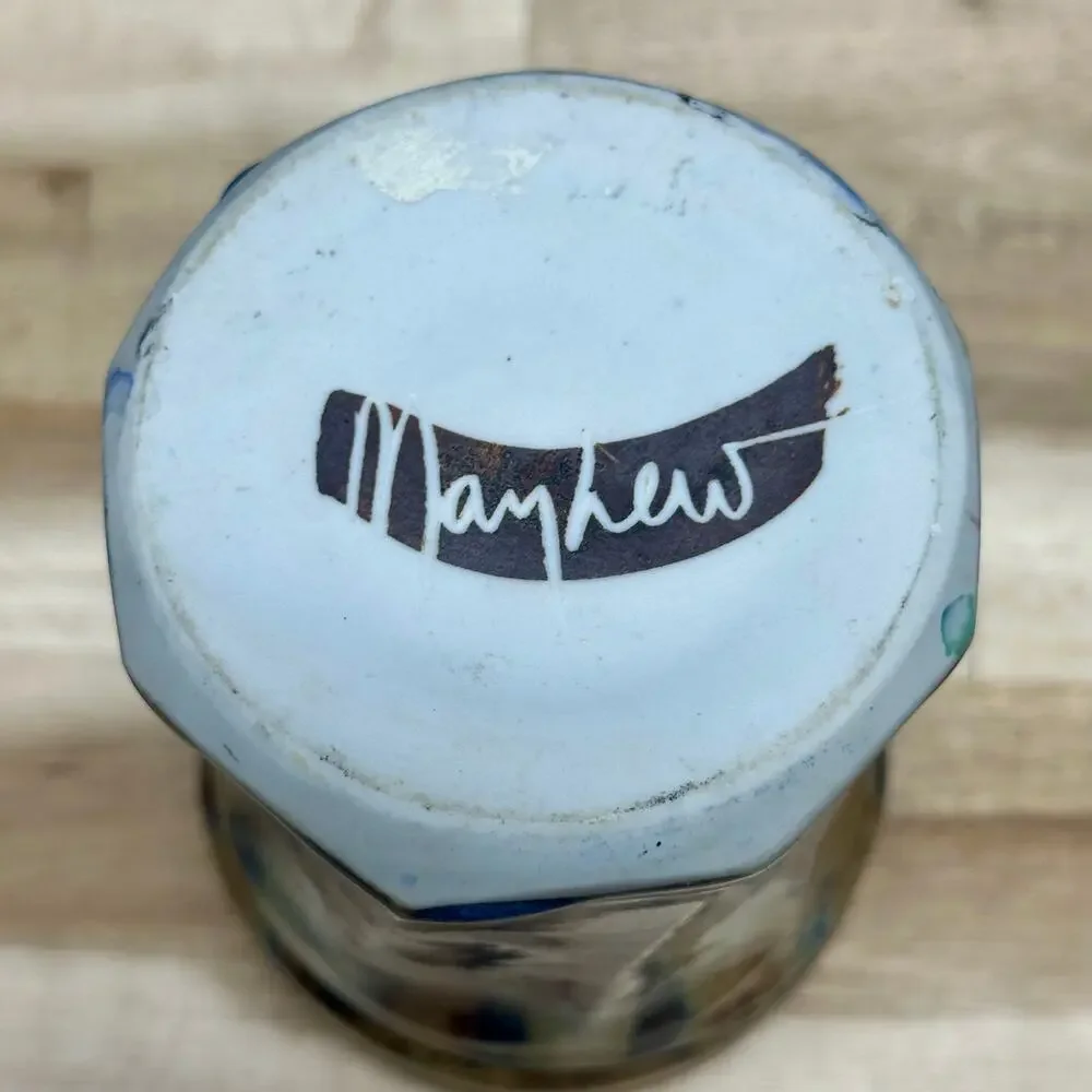 Studio Pottery Vase Signed Mayhew Drip Glaze Blue Tan Brown Art Ceramic Handmade